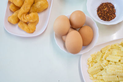 High angle view of food in plate on table