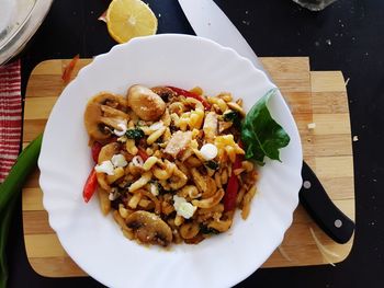 High angle view of meal served on table