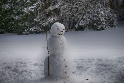 Snowman in forest