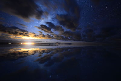 Scenic view of sea against sky at dusk