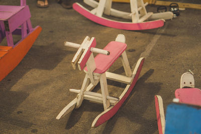 High angle view of toy on table in playground