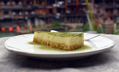 Close-up of dessert in plate on table