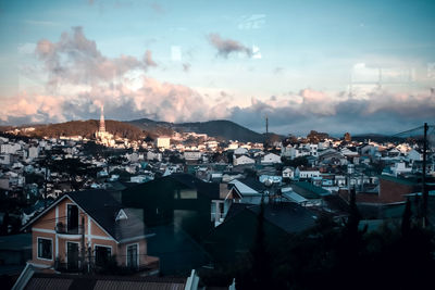 High angle view of townscape against sky