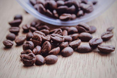 High angle view of coffee beans on table