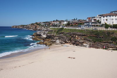 View of sea against clear blue sky