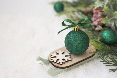 High angle view of christmas decoration on table