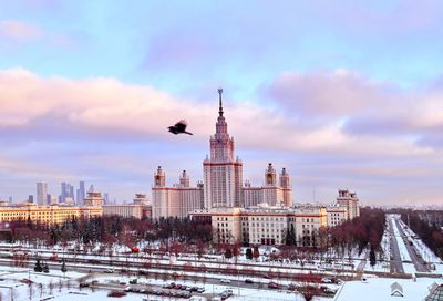 View of buildings in city during winter