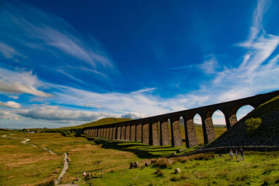 Bridge over landscape against blue sky