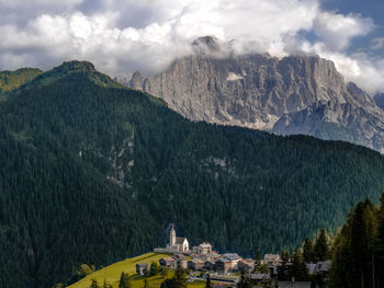 Panoramic view of trees and buildings against sky