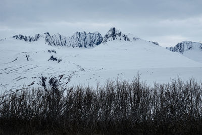 Scenic view of mountains against sky during winter
