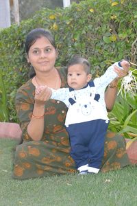 Portrait of mother and son baby