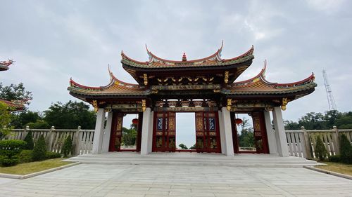 Exterior of temple building against sky