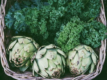 Directly above shot of vegetables in basket