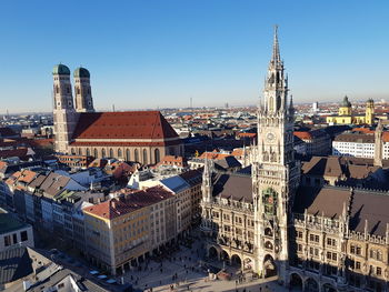 High angle view of buildings in city