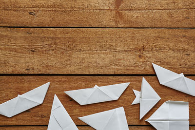 High angle view of paper on table