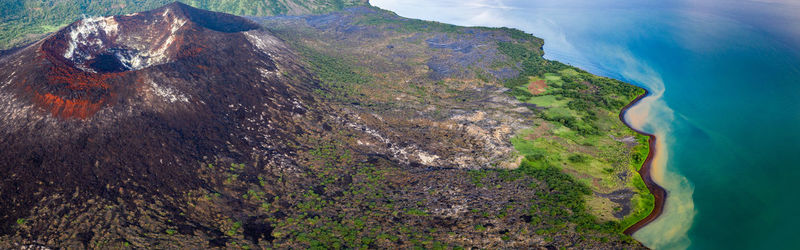 Aerial view of volcanic mountain