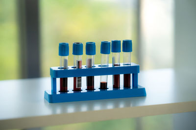 Close-up of multi colored toys on table