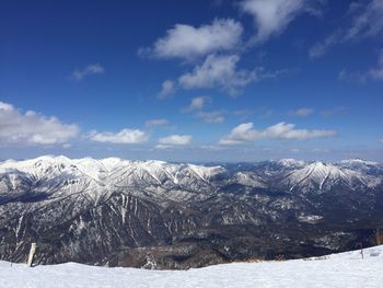 Scenic view of snowcapped mountains against sky