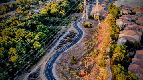 High angle view of highway amidst trees