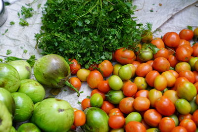 High angle view of fresh fruits in market