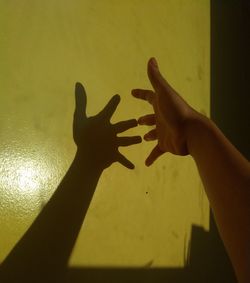 Shadow of person hand on wall