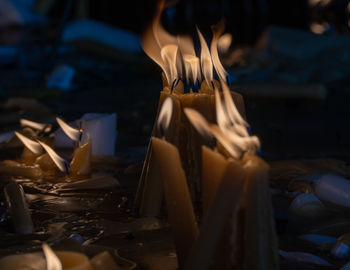 High angle view of candles on table