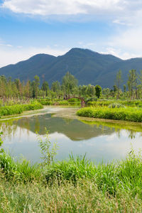 Scenic view of lake against sky