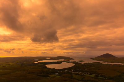 Scenic view of landscape against sky during sunset