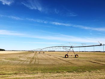 Scenic view of agricultural field against blue sky