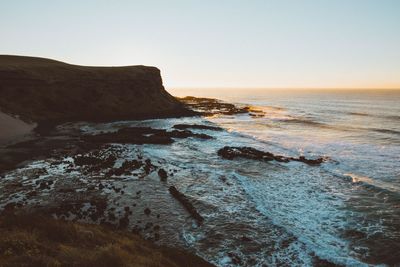 Scenic view of sea against clear sky