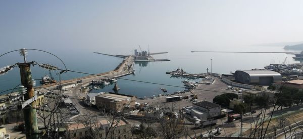 Panoramic view of buildings by sea against sky