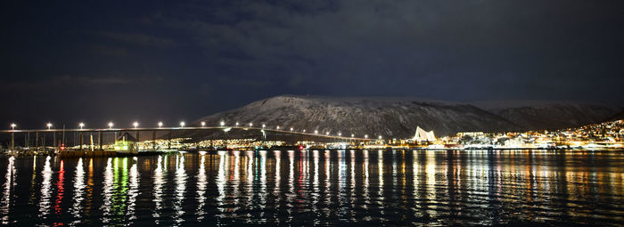 Scenic view of sea against sky at night