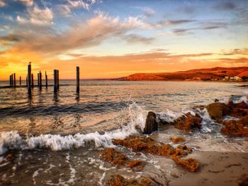 Scenic view of sea at sunset