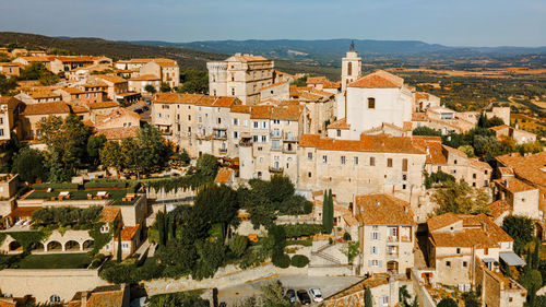 High angle view of townscape against sky