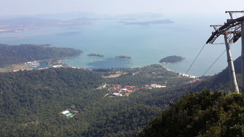 High angle view of city and buildings against sky