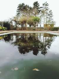 Reflection of trees in lake against sky