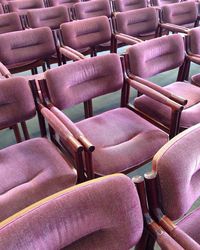 Full frame shot of empty chairs arranged in room