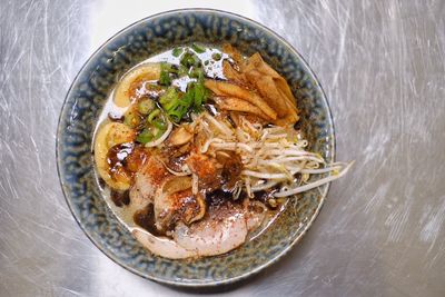 High angle view of food in bowl on table