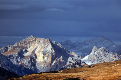 Scenic view of snowcapped mountains against sky