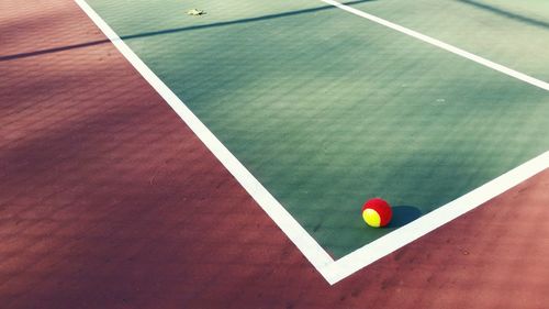 High angle view of tennis ball in court