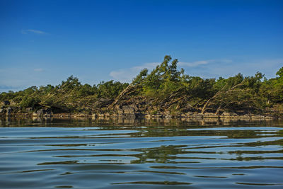 Scenic view of lake against blue sky