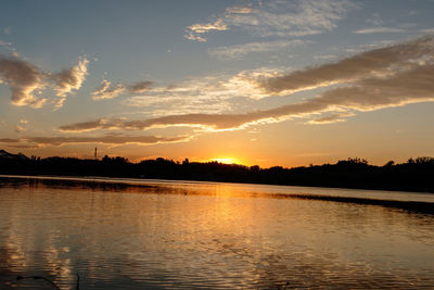 Scenic view of lake against sky during sunset