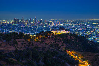 High angle view of city at night