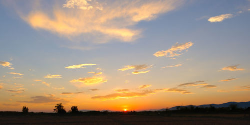 Scenic view of silhouette field against sky during sunset