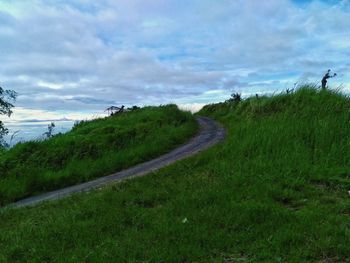 Road amidst green landscape against sky