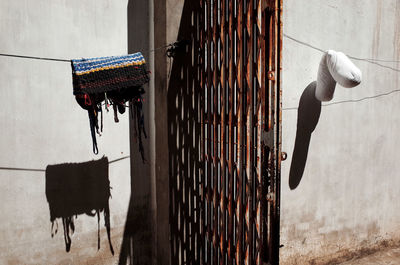 Clothes hanging on wall