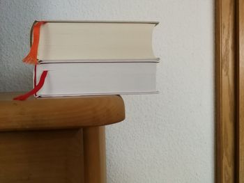 Close-up of open book on table
