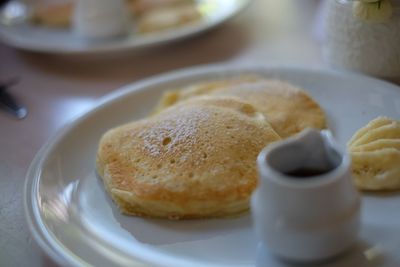 High angle view of pancakes on table