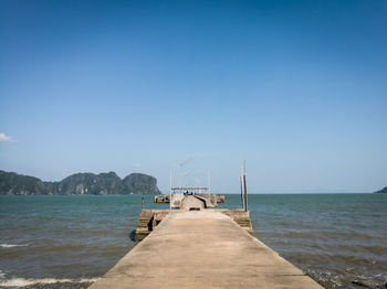 Scenic view of sea against clear blue sky