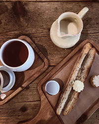 High angle view of coffee cup on table